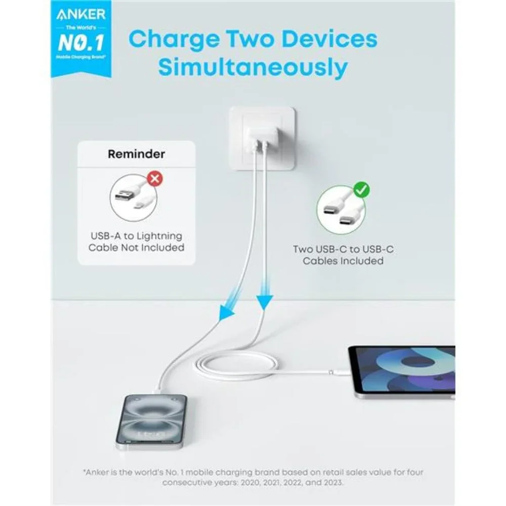 2 iPhone 16 Charger, 2-Pack 20W Fast USB C Charger Block, for iPhone 16/16